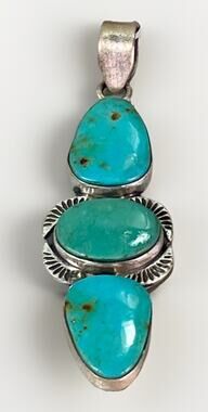 3 Stone KINGMAN Turquoise Sterling Silver Southwestern Statement Pendant NEW